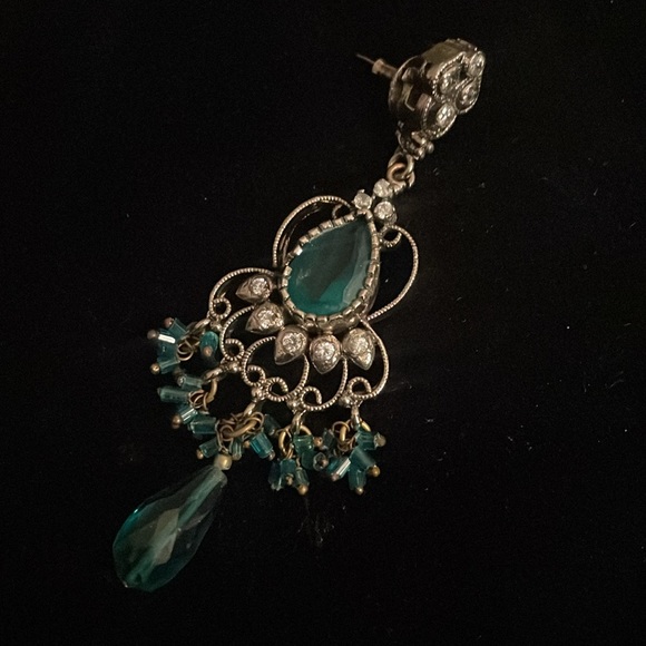 Silver, stone and teal necklace and earring set - Picture 2 of 3